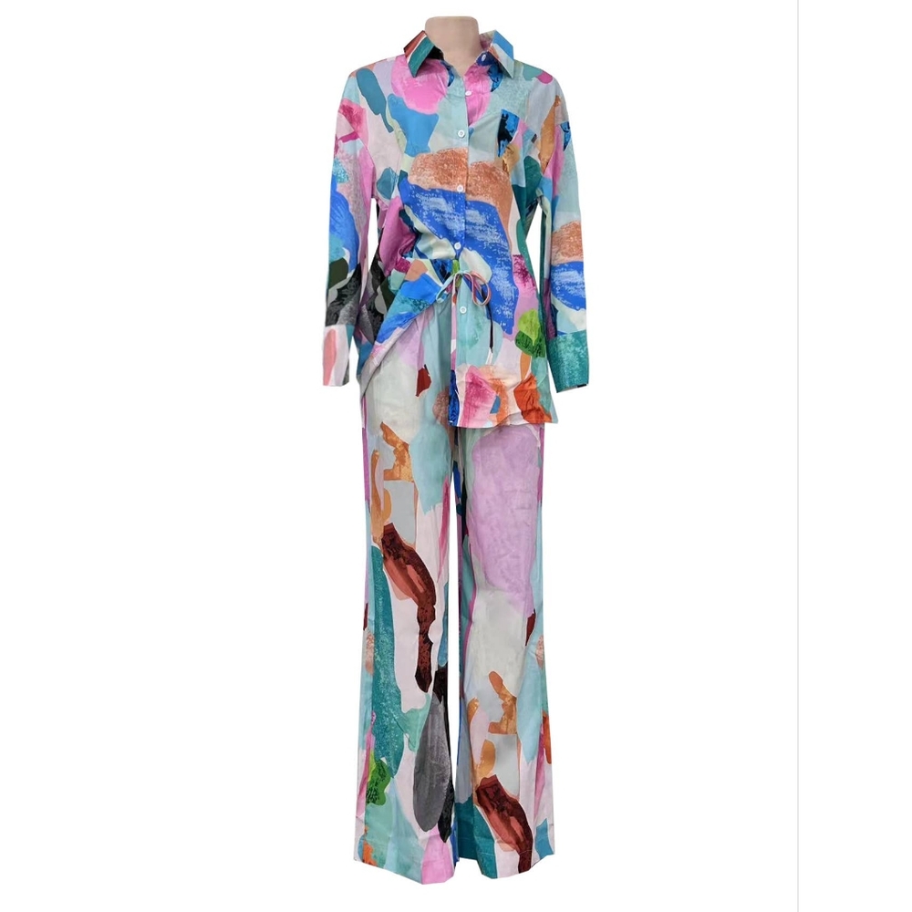 CASUAL CHIC PRINTED SHIRT TWO-PIECE SET